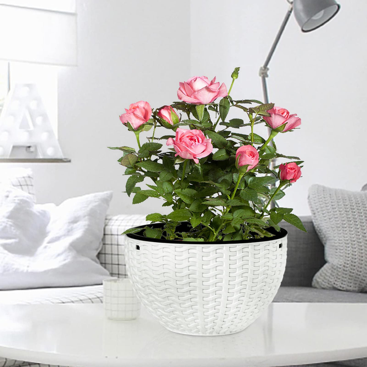 Foraineam 2-Pack Dual-pots Design Hanging Basket Planters Self-Watering Indoor Outdoor Plant & Flower Hanging Pots with Drainer and Chain, 2 Size Assorted (White)