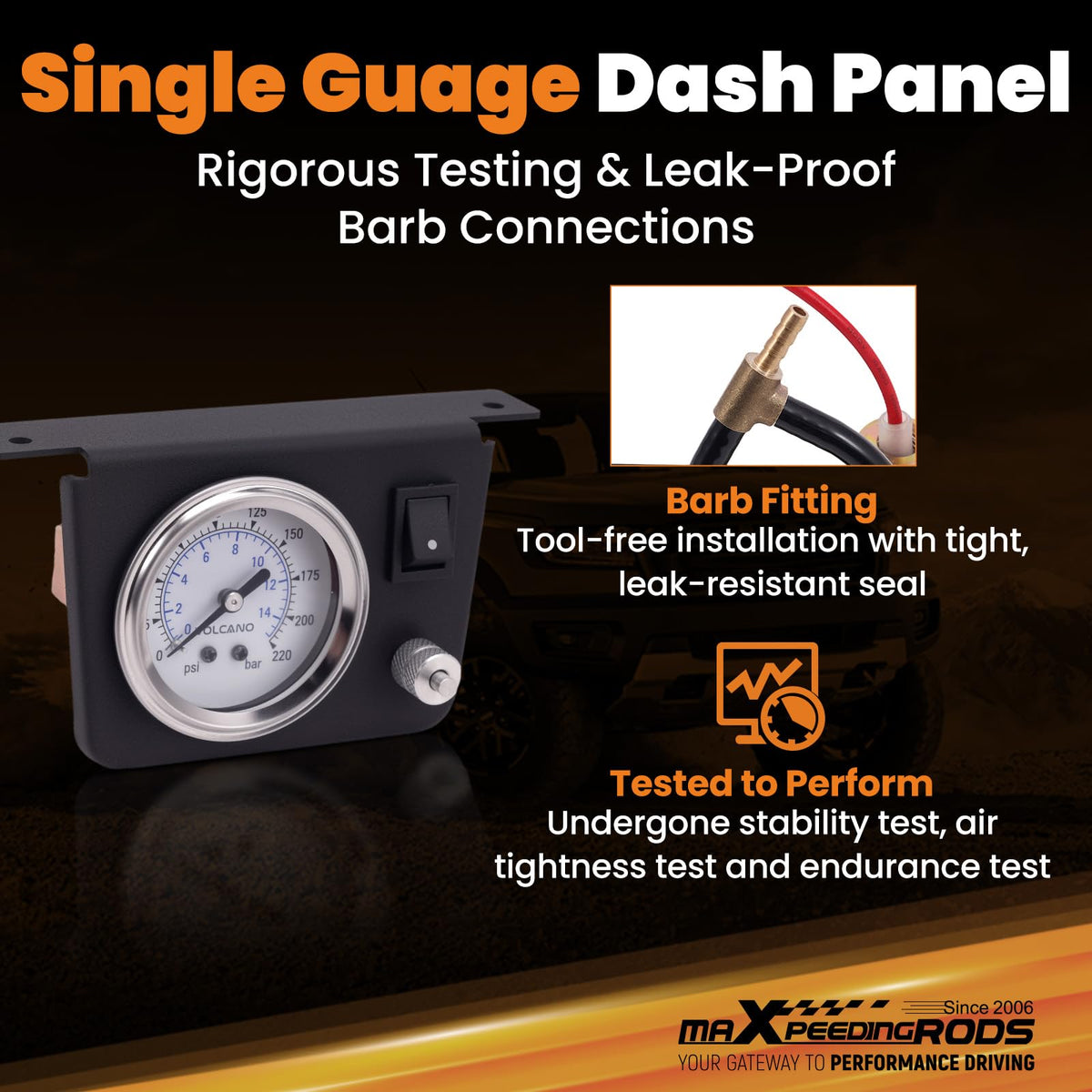 maXpeedingrods On Board Air Compressor System Up to 120 PSI Air Bag Compressor Kit with Analog Gauge Air Line T Fittings Single Path System for Trucks Vans