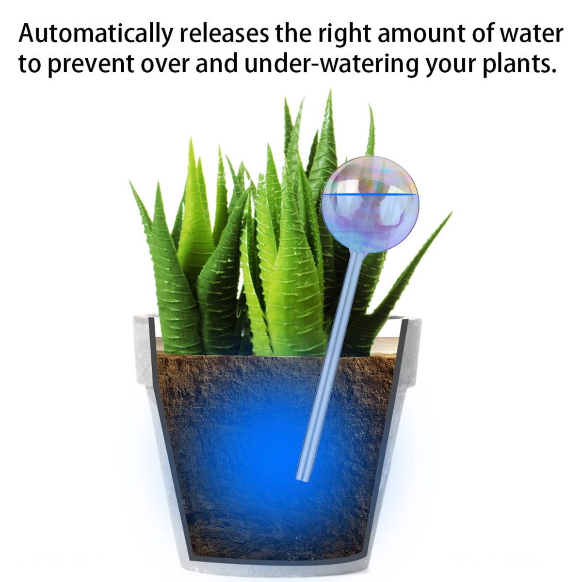 Tomorotec [4 PCS] Light Iridescent Rainbow Gradient Color Clear Glass Self-Watering System Spikes, Automatic Plant Waterer Bulbs