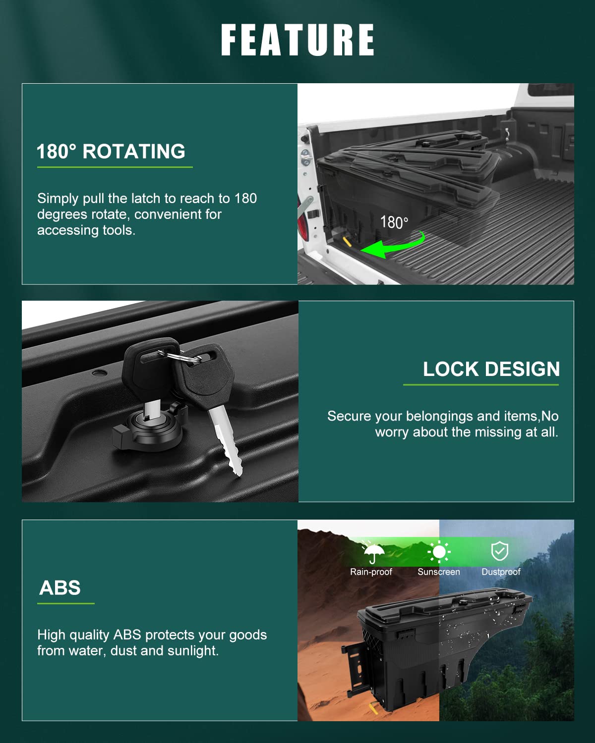 SCITOO Truck Bed Tool Box for Dodge Ram 1500 2019-2021 Left & Right Side,Multi-Compartment Dividers Organized Storage,Heavy Duty & No-Drill Installation