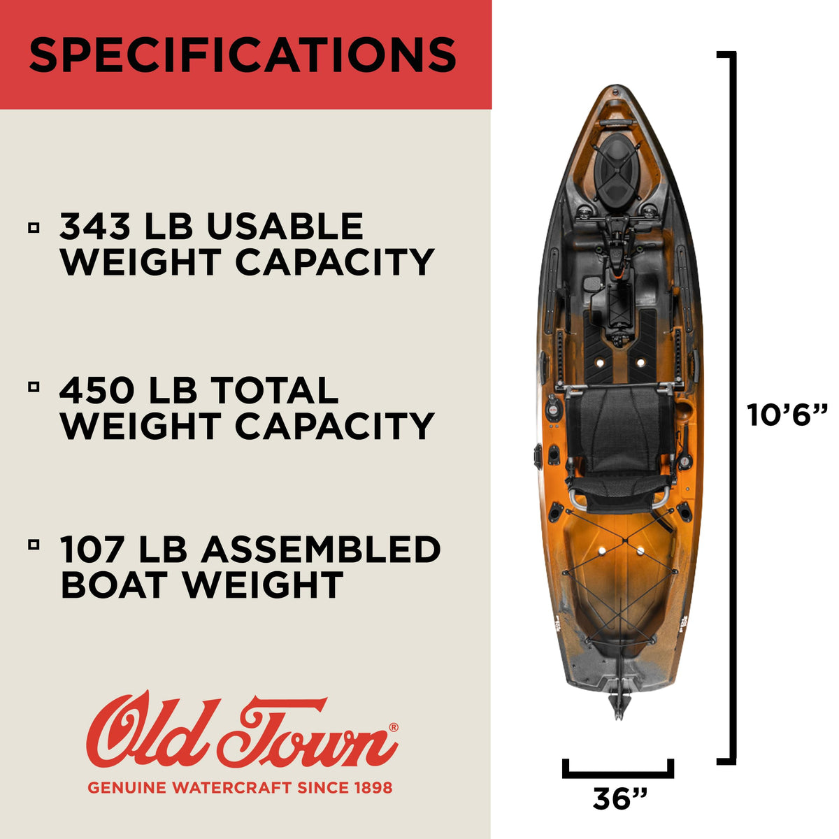 Old Town Sportsman PDL 106 Pedal Fishing Kayak (Ember Camo)