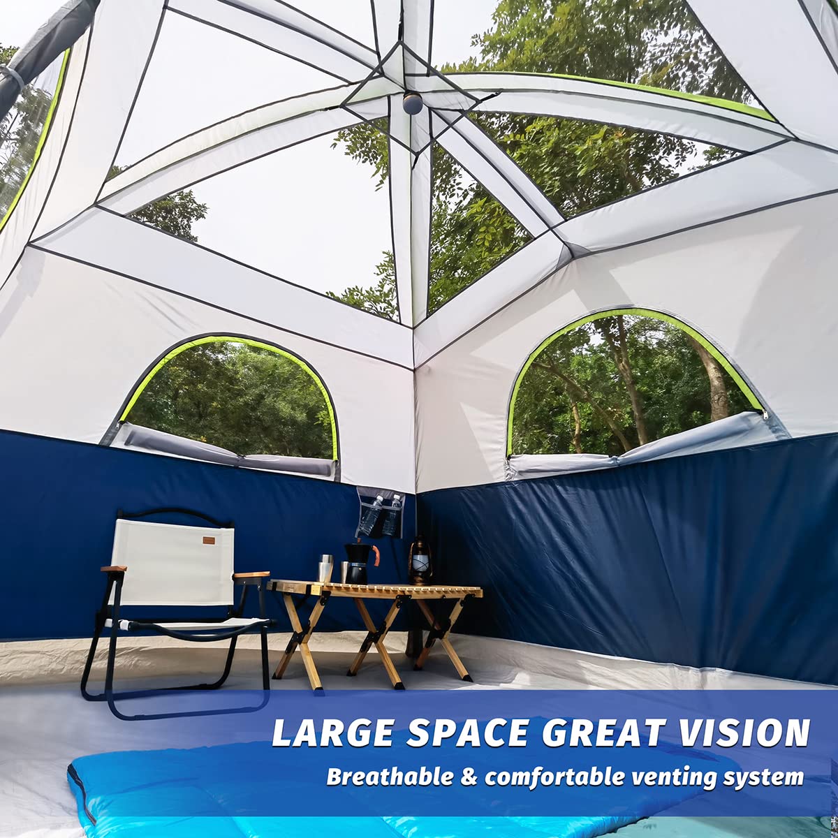 UNP Tents 6 Person Waterproof Windproof Easy Setup,Double Layer Family Camping Tent with 1 Mesh Door & 5 Large Mesh Windows -10'X9'X78in(H) (Dark Blue)