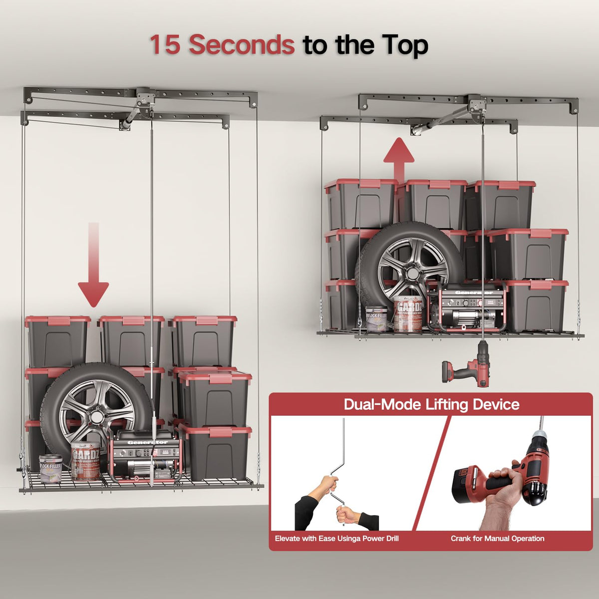 KOKORACKER Overhead Garage Storage Rack, Adjustable Heavy-duty 4x4 Ft Ceiling Storage Racks with Safety Lock, Ideal for Garage Storage Lifting Organization System, 250lbs Capacity