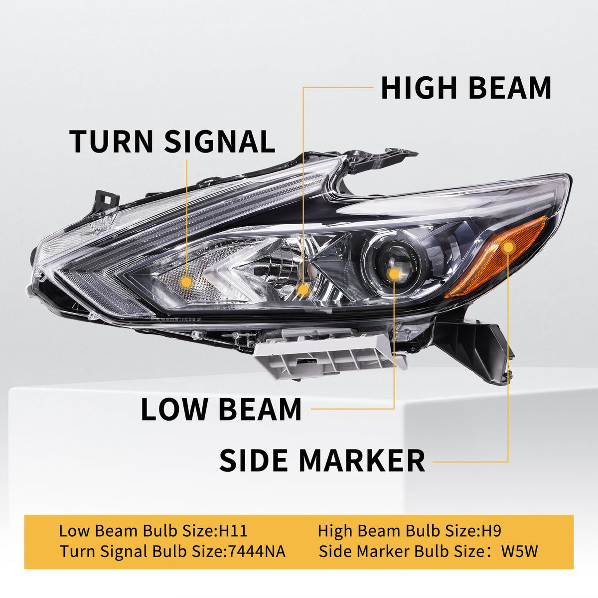 ShotFiled Halogen Headlights Compatible with 2016 2017 2018 Nissan Altima Headlamp w/o LED DRL Black Housing Headlight（Left Driver Side