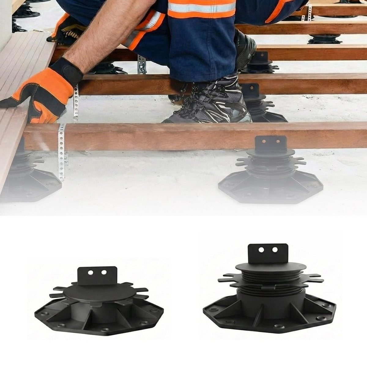50-Pack Black Shed Base, Deck Blocks Foundation Base Support, Height Adjustment Range from 1-3/16" to 2-3/8", Adjustable Deck Support for Deck Floor Platform Joist Beam Support