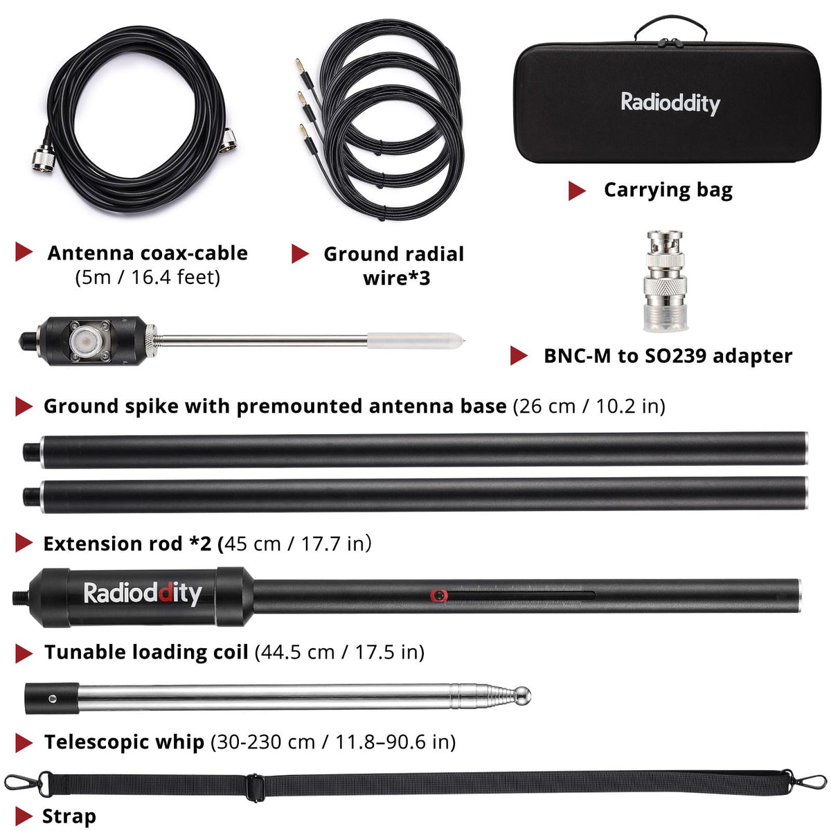 Radioddity HF-009 Portable HF Antenna, 5-50MHz Quick-Tuning Vertical Antenna, SWR 1.0-1.5, Compatible with Xiegu G90/X6100/X6200, Radioddity QT40/QT60/QT80, for HF Transceivers & Mobile Radios