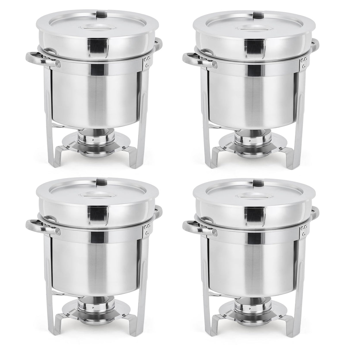 GarveeHome 7QT Soup Chafer Set of 4, Stainless Steel Round Soup Warmer with Pot, Notched Lids & Fuel Holders, Commercial Food Warmer for Buffets, Events and Party Service