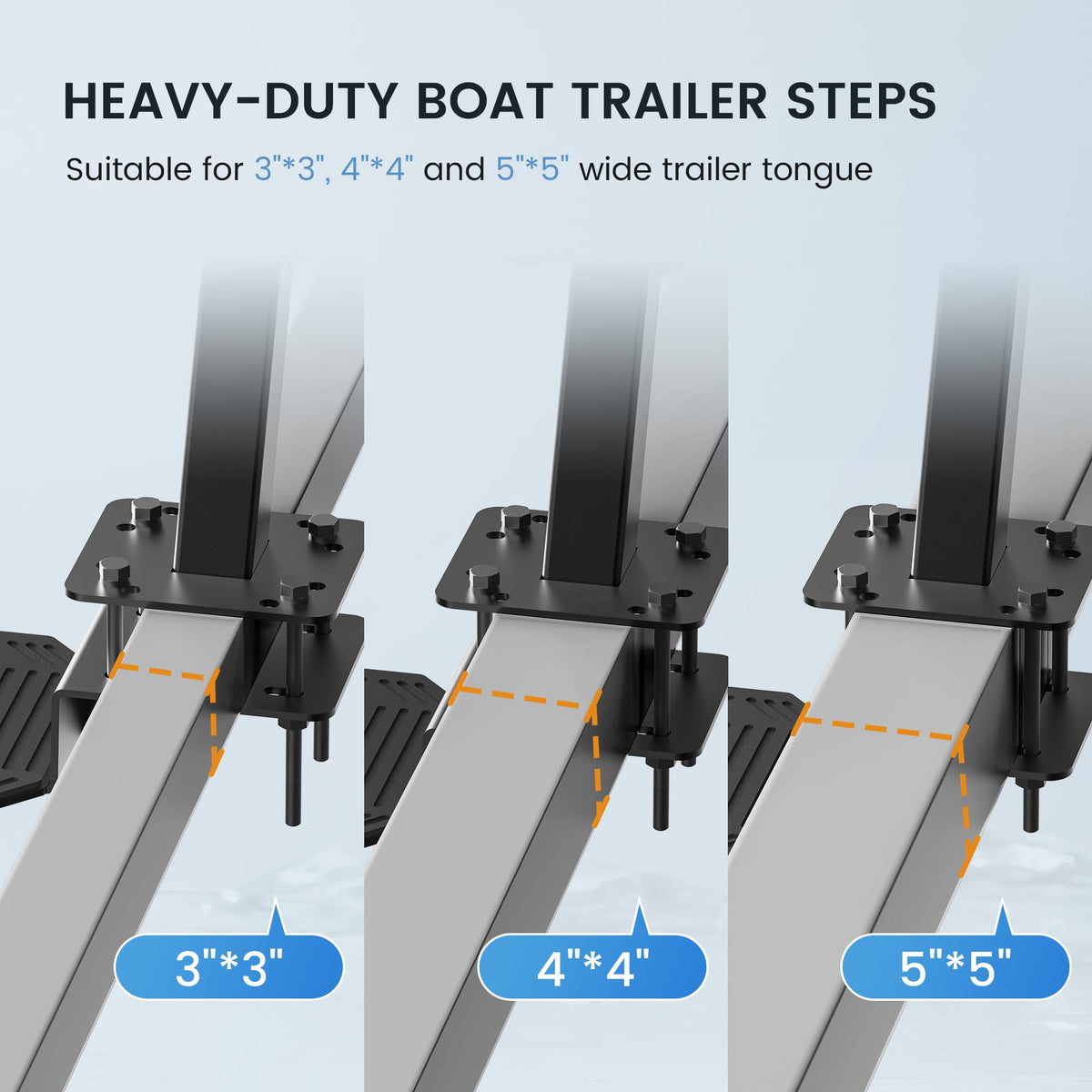 Heavy-Duty Boat Trailer Steps,Boat Trailer Tongue Steps with Anti-Slip Handrail,EVA Anti-Slip Mat,450Lbs Capacity，Multiple Installation Angles,4 Steps