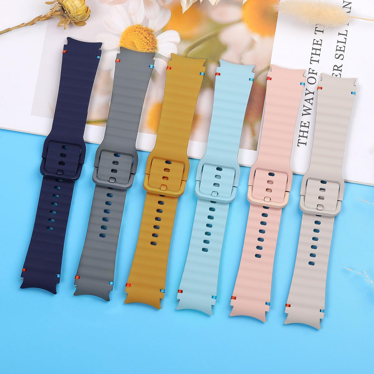 Sport Band for Samsung Galaxy Watch 7 Band 40mm 44mm,No Gap Soft Silicone Strap for Galaxy Watch 6 5 4 FE Band 40mm 44mm/Galaxy Watch 6/4 Classic 47mm 43mm 46mm 42mm/Watch 5 pro 45mm Men Women,6 Pack