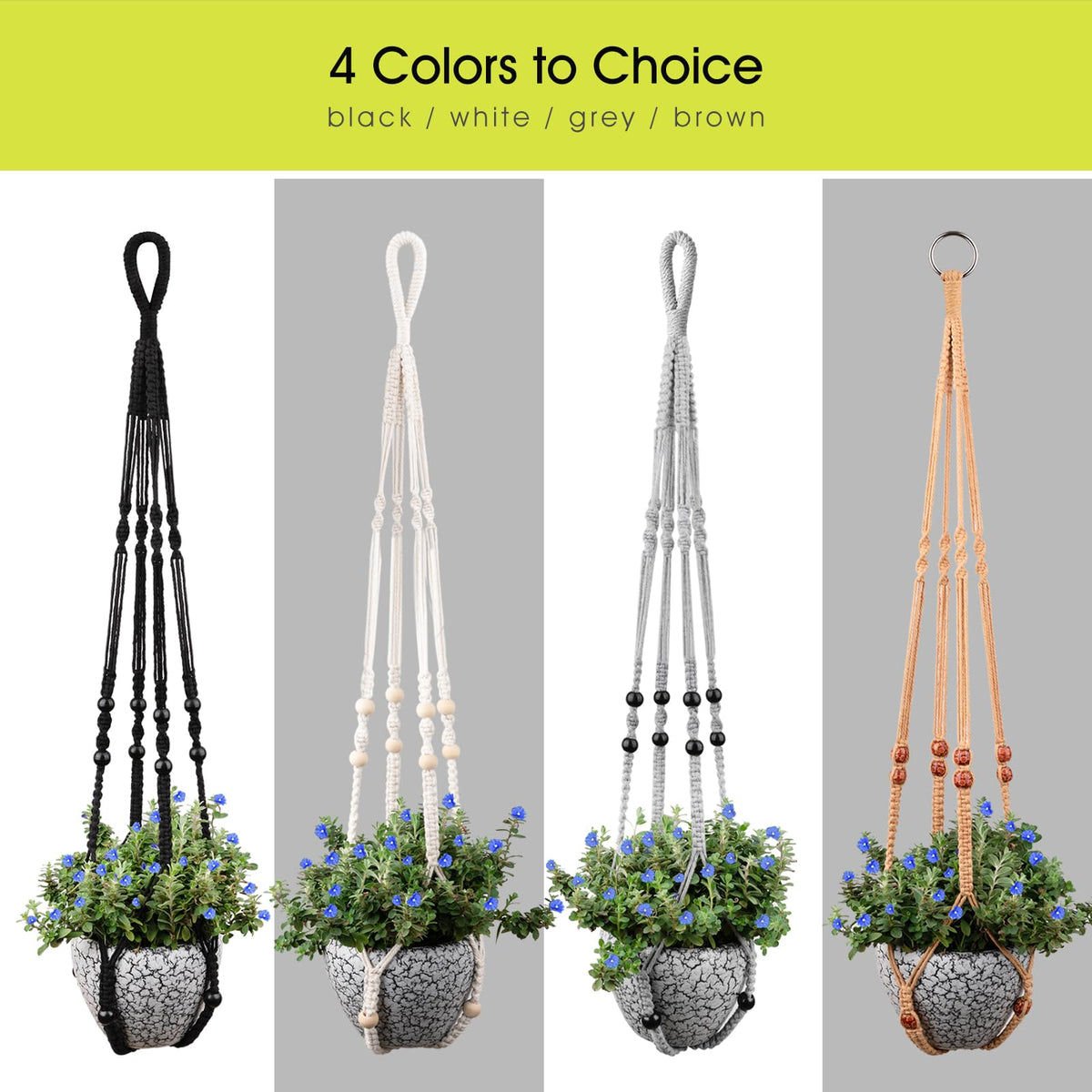 Macrame Plant Hanger for 5 to 10 Inch Plant Pots, Set of 2 Indoor Handmade 35 Inch Woven Rope Hanger Kits with Hooks and Wood Beads, Hanging Planter Basket Holder for Boho Home Decor (Grey, 2 Pack)