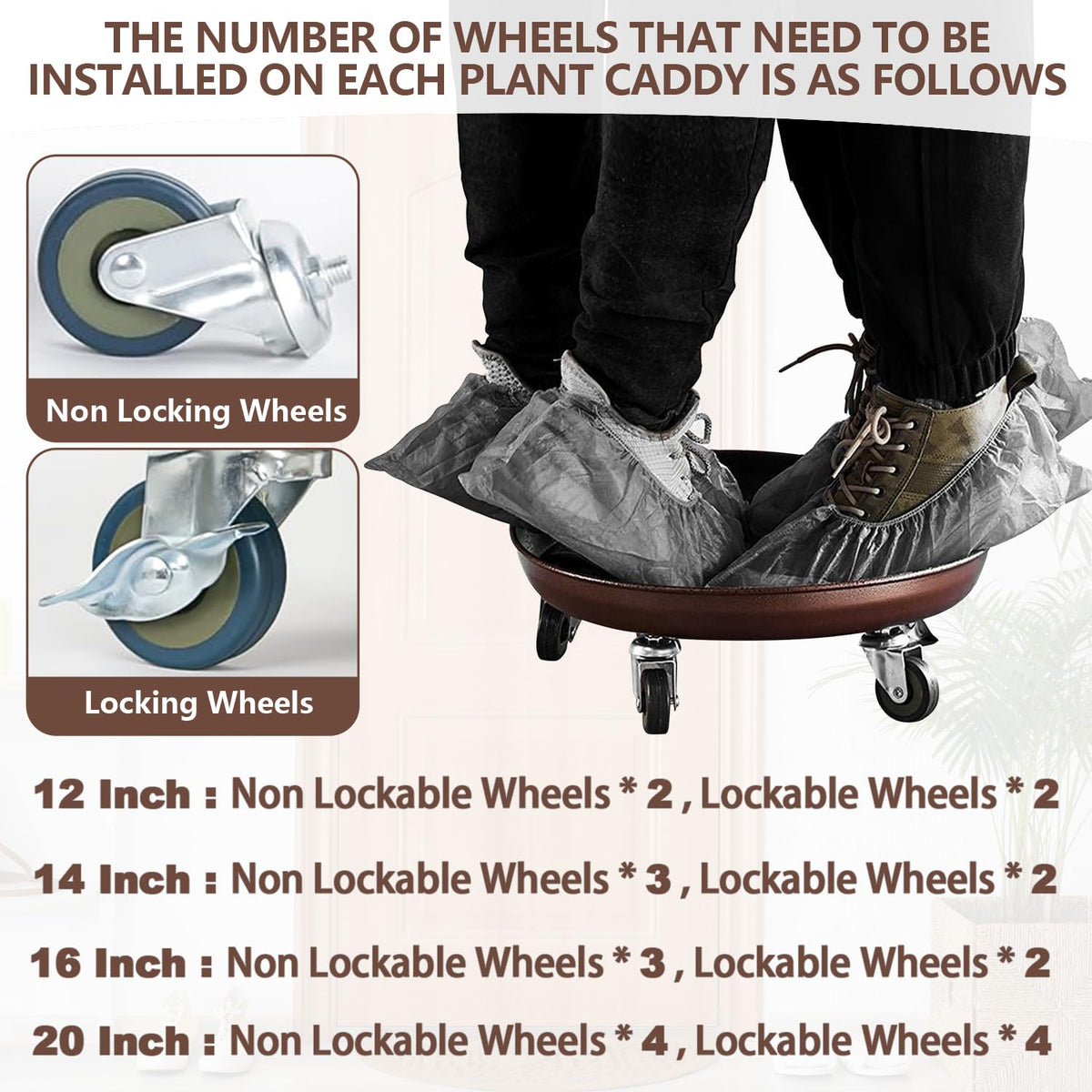 Tadpolebaby Heavy Duty Plant Caddy with Solid Rubber Wheels, Lockable, Increased Load Capacity, One-Minute Installation, Suitable for Indoor, Outdoor, Patio, Garden Settings, 20 Inches 2PACK, Bronze