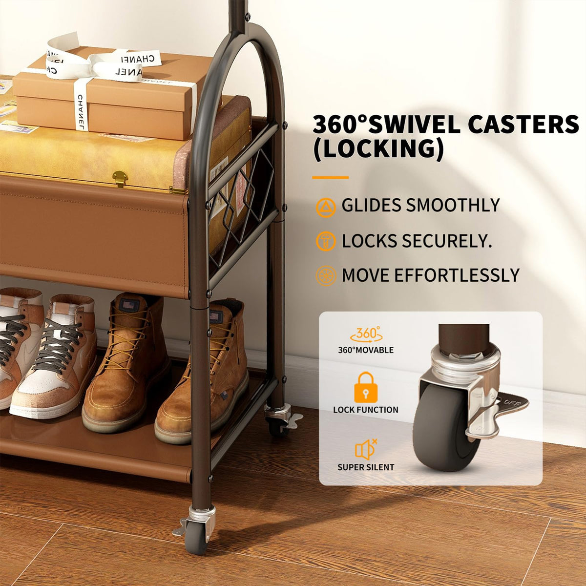 Portable Rolling Anywhere Clothes Racks for Hanging Clothes, Heavy Duty Metal Garment Rack, Freestanding Clothing Rack with Smooth-Rolling Wheels,Double Layers Wardrobe Rack Organize Everything
