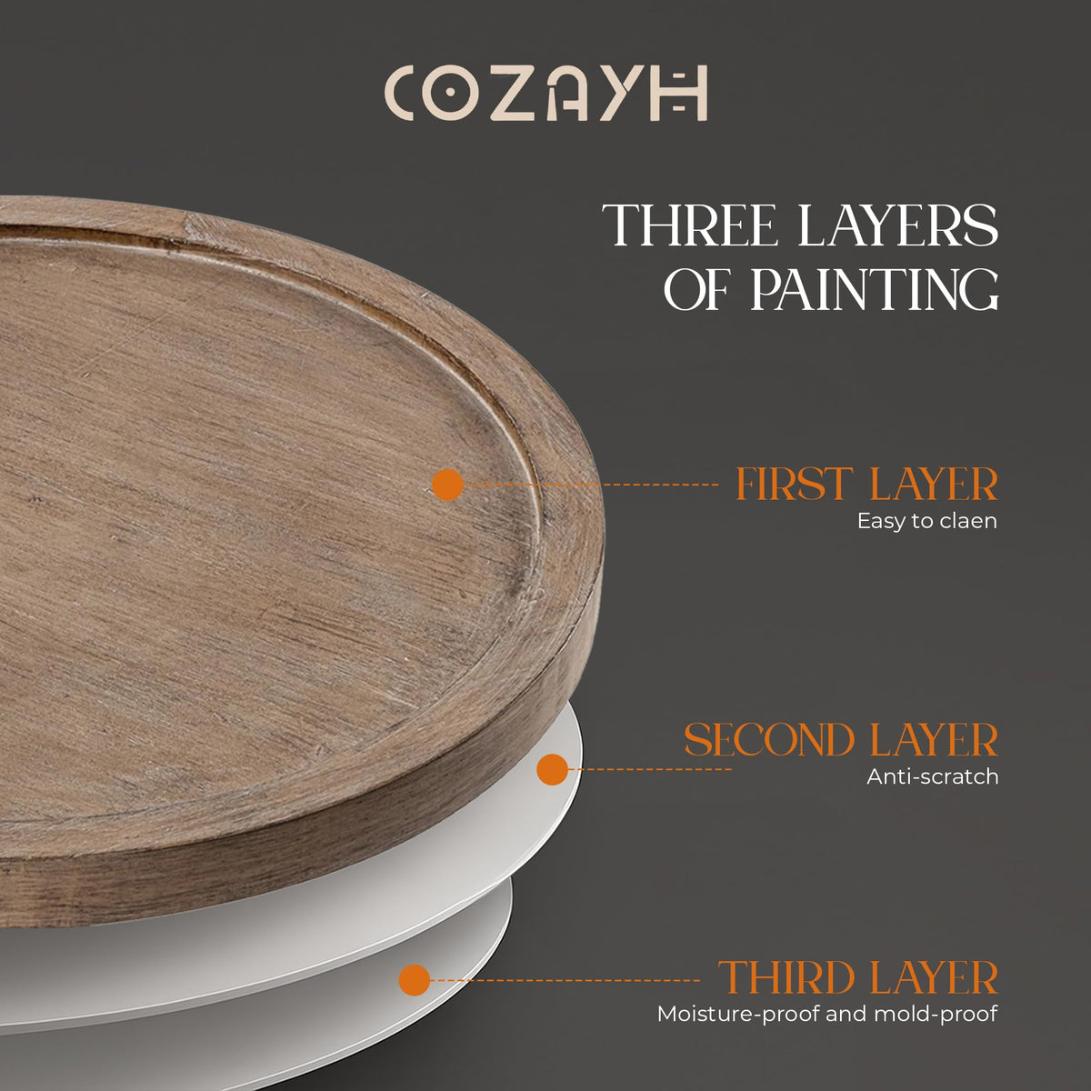 COZAYH Traditional Rustic Pedestal Table, Round Tray Top End Table with Farmhouse Style Distressed Finish for Small Spaces, Brown