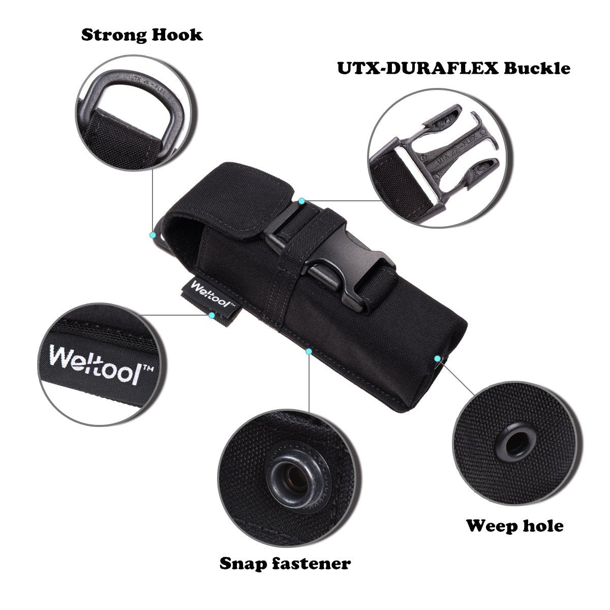 Weltool FH1 Flashlight Holster, Cordura fabric with UTX-DURAFLEX Buckle, Molle system