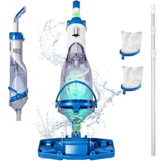Cordless Handheld Pool Vacuum with Telescopic Pole, Rechargeable Hot Tub SPA Vacuum, Rectangular Brush, Powerful Suction, 60Min Runtime, Pools up to 88", Portable Pool Cleaner w/2 Filter Bags
