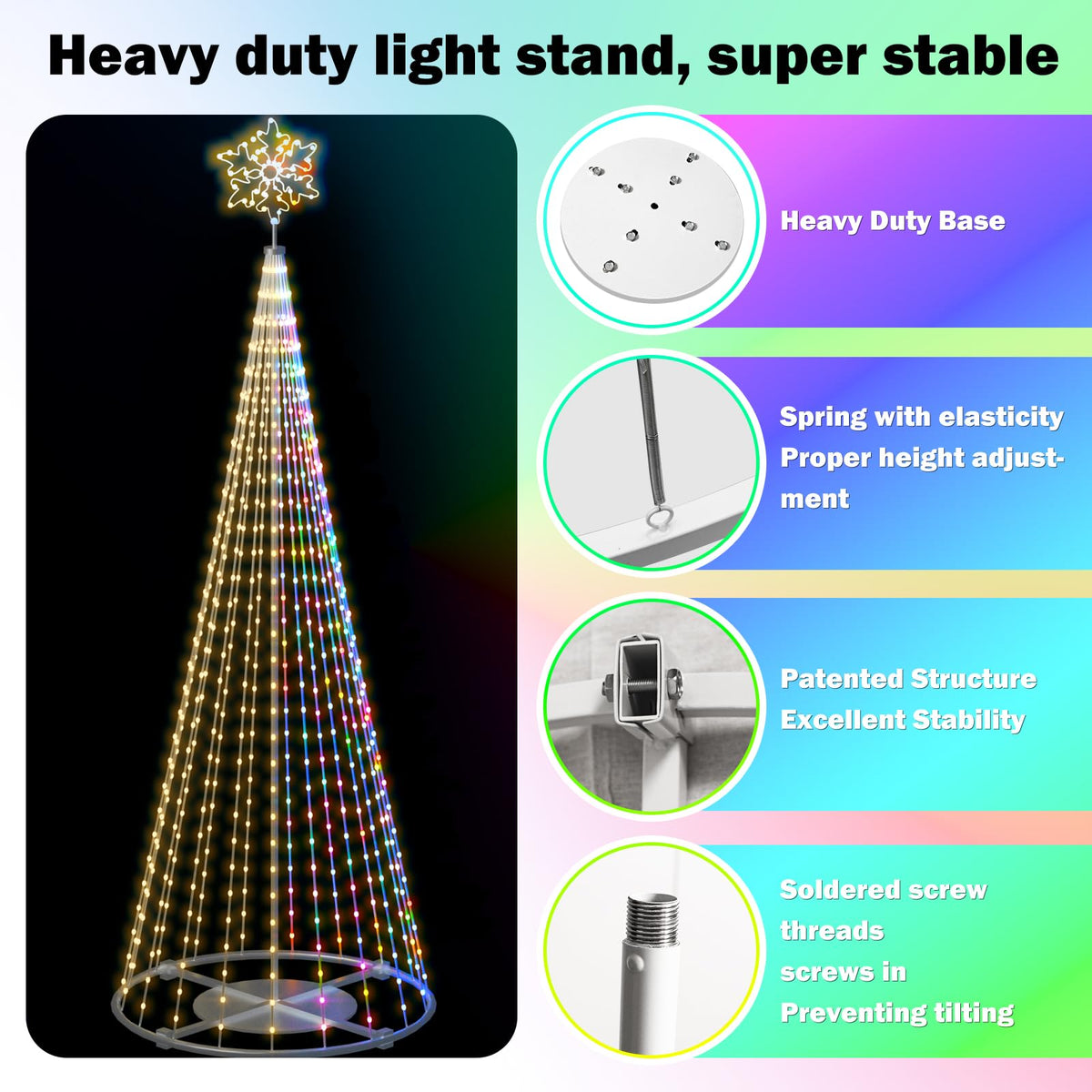 Mengstart Outdoor Lighting Christmas Tree Light for Yard, 12FT Smart Led Cone Outside Xmas Tree Light Show with 648 Lights Color Changing Sync Musical APP Control, Flag Pole Christmas Tree Kit