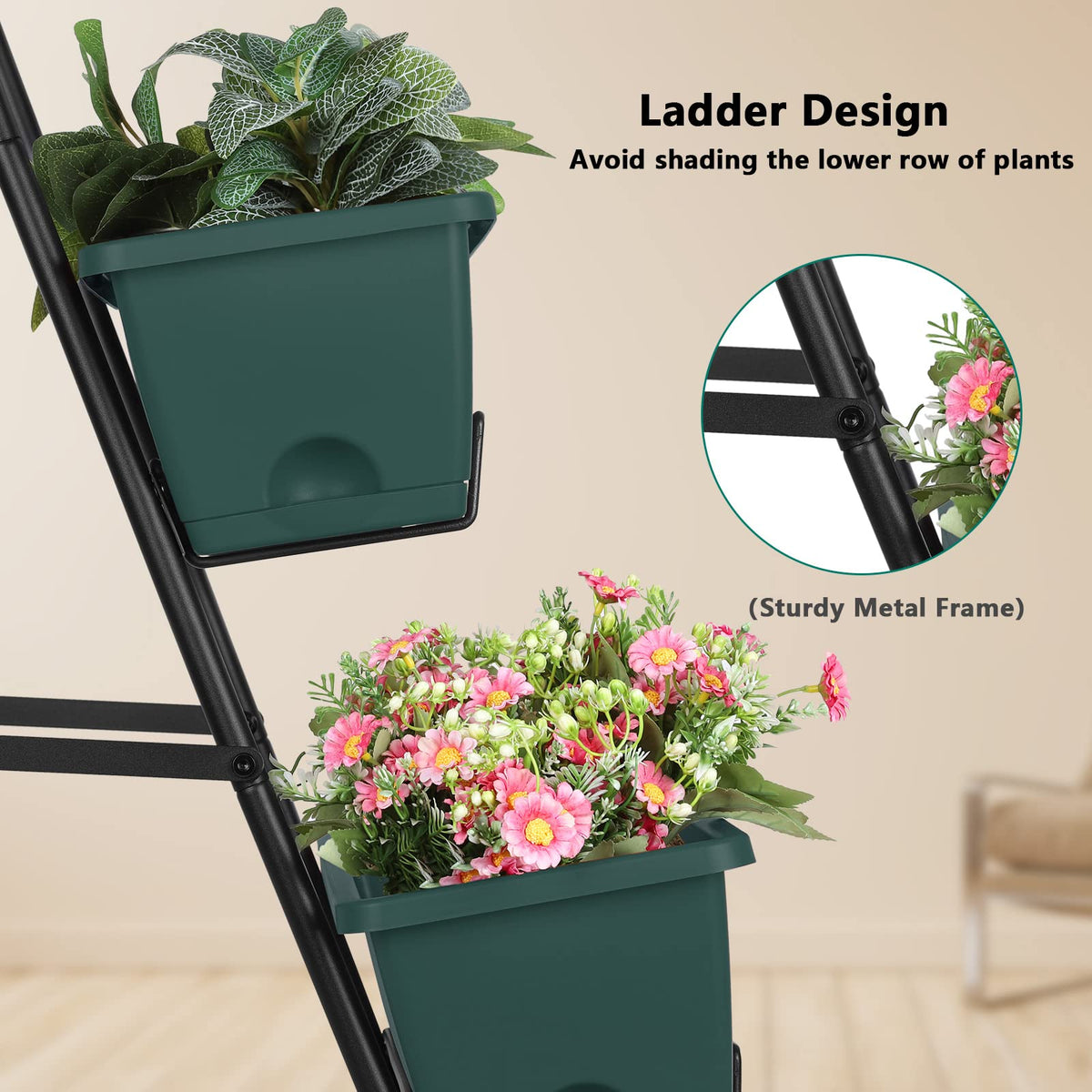 OYEAL Raised Garden Bed 4 Tier Vertical Garden Planters Indoor Outdoor Raised Planter Box with Legs Elevated Herb Garden Planter for Flowers Vegetables Plants, Green, 16.8 * 18.3 * 41.5 Inches