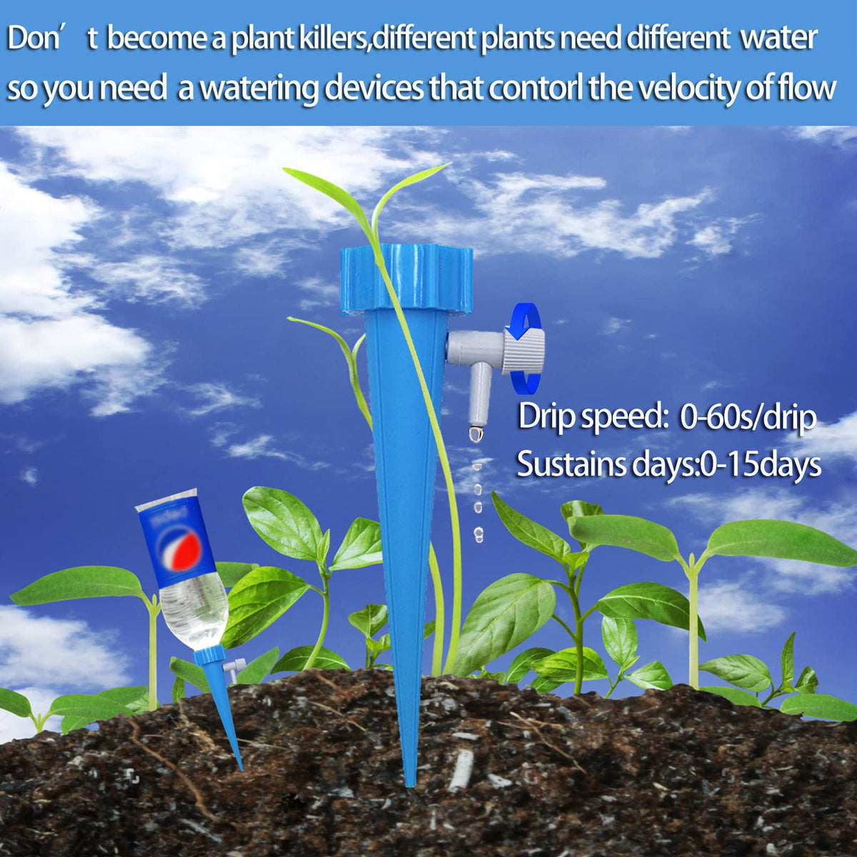LABOTA 24 Pack Self Watering Spikes for Plant, Outdoor Automatic Plants Waterer, Insert Devices with Adjustable Vavle Switch for Garden Water Planter System Indoor & Outdoor