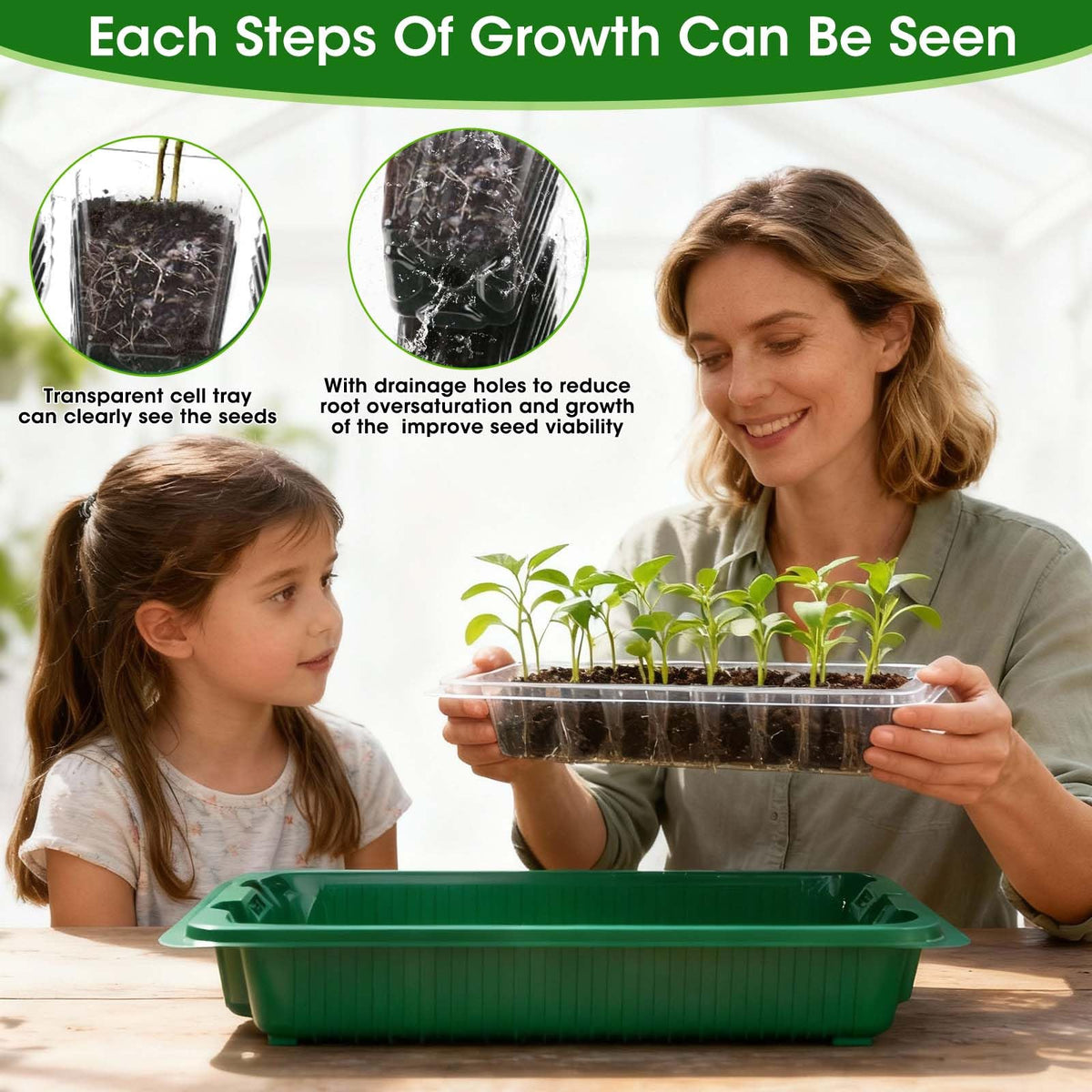 MQUPIN 80-Cell Seed Starter Tray with Grow Light, 2-Pack Adjustable Brightness Seed Starter Kit with Humidity Dome,Smart Timer,Watering Sprayer,Seeder,Plant Germination Kit for Seeds Growing