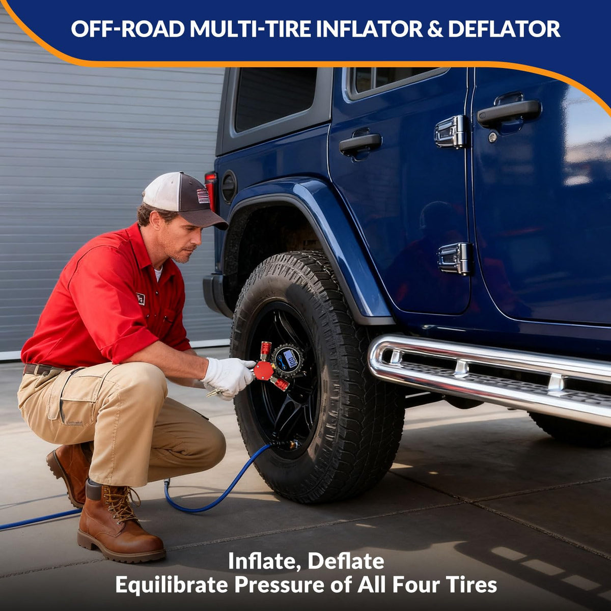 MILADO 4 Tire Inflation System, 4 Way Tire Inflator Deflator with Hard-Shell Storage Case, Off Road Tire Inflator with Gauge, Air Down Tire Deflators Kit for Trucks Jeeps Fits Up to 155" Wheelbase
