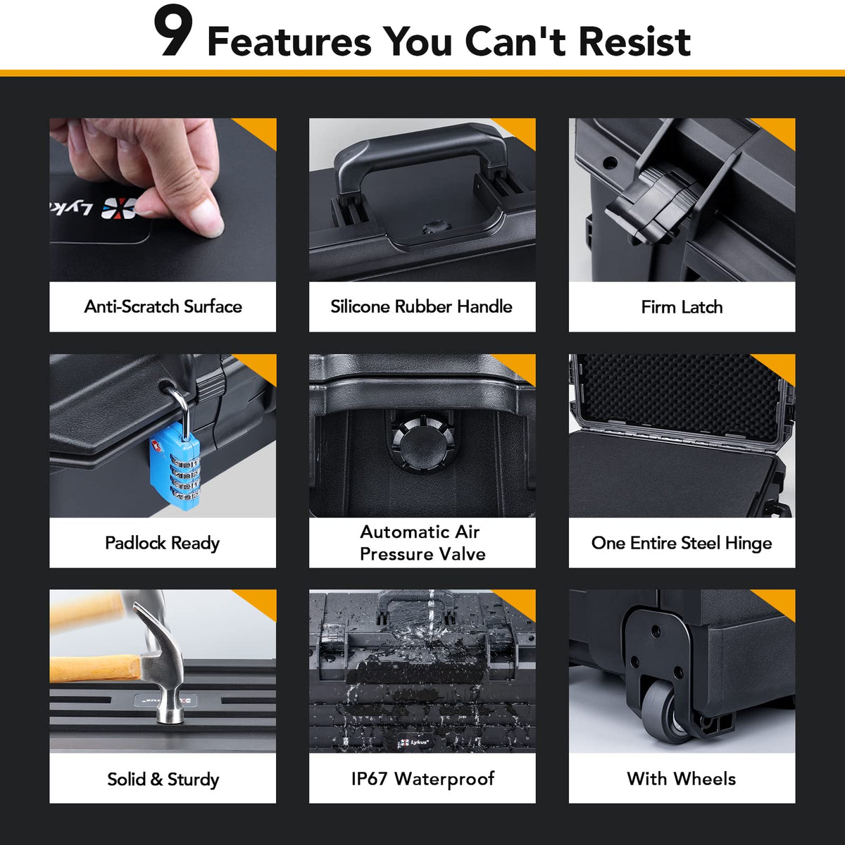 Lykus HC-6030 Large Waterproof Hard Case with Wheels and Customizable Foam, Interior Size 23.5x16.8x10.7 inch, Suitable for large electronic equipment and more