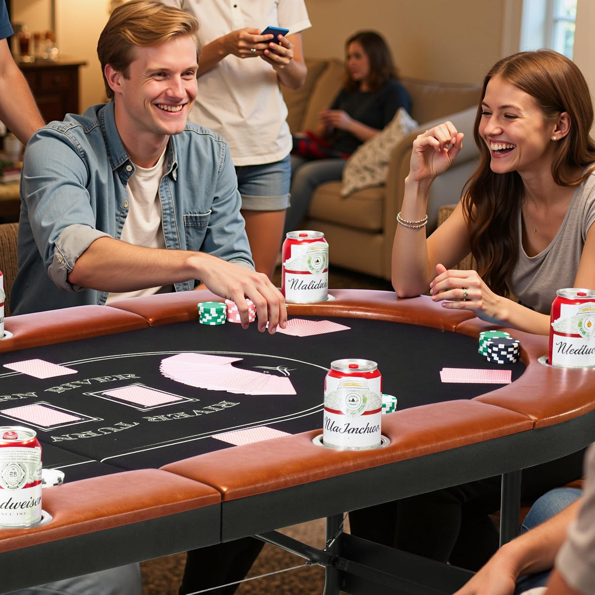 VEVOR Foldable Poker Table, 8 Player 72 in Folding Casino Leisure Table with Padded Rails and Cup Holders, Oval Portable Game Tables with Felt & Metal Legs, for Texas Hold'em Game and Blackjack