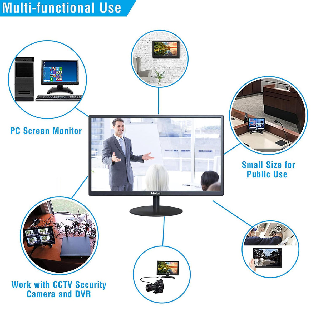 Collusa 24inch Monitoring Security Camera Monitor Display Screen Multifunctional Interface HDMI, BNC, VGA, AV, Computer LCD Monitor Built-in Speaker 1920x1080 Full HD