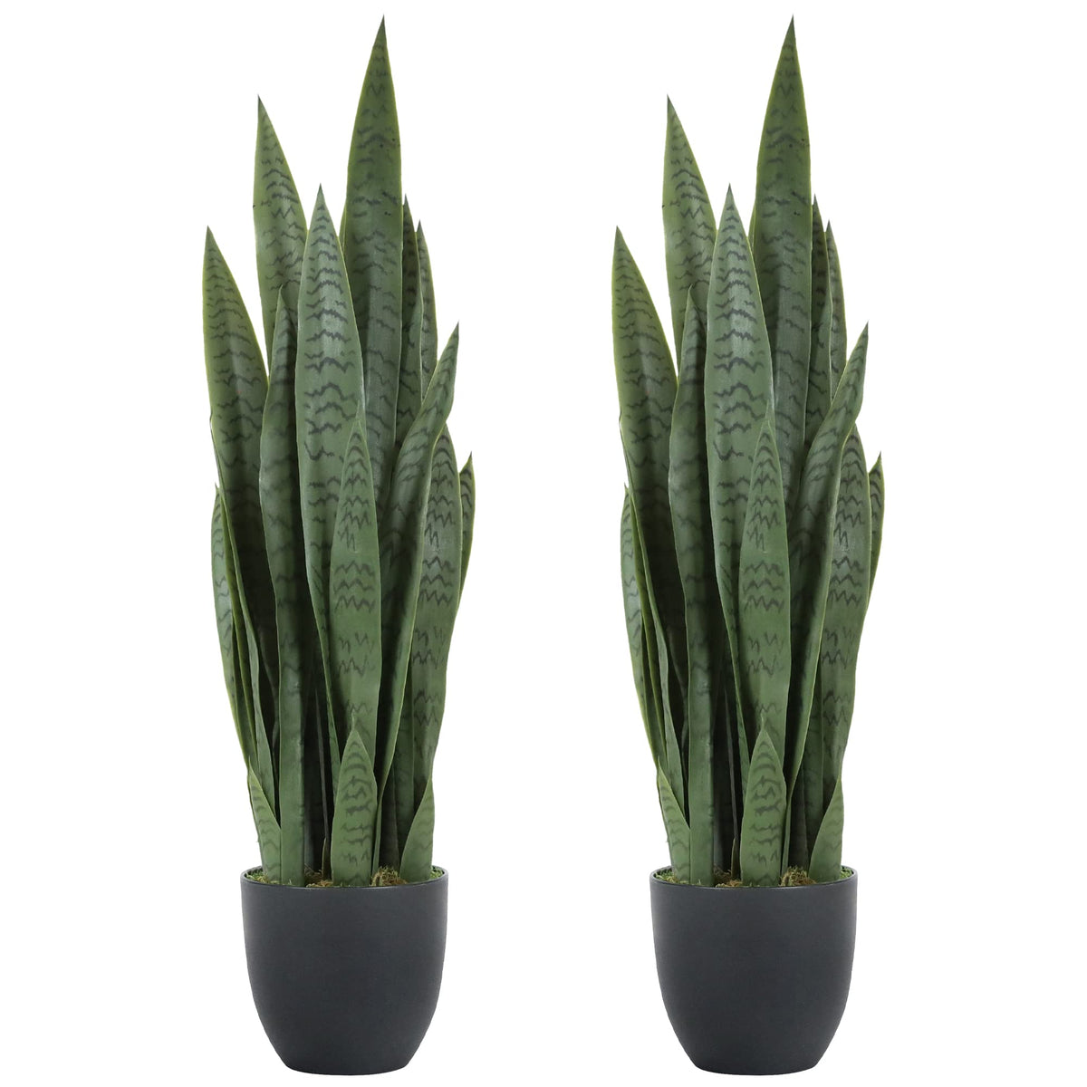Worth Garden 3ft Artificial Snake Plant Fake Sansevieria Indoor Outdoor, 28 Thick Leaves Lifelike Faux Silk Plant, Home Decor Mother in Law Tongue Plant 35in, with Black pot & Dry Moss Included, Green