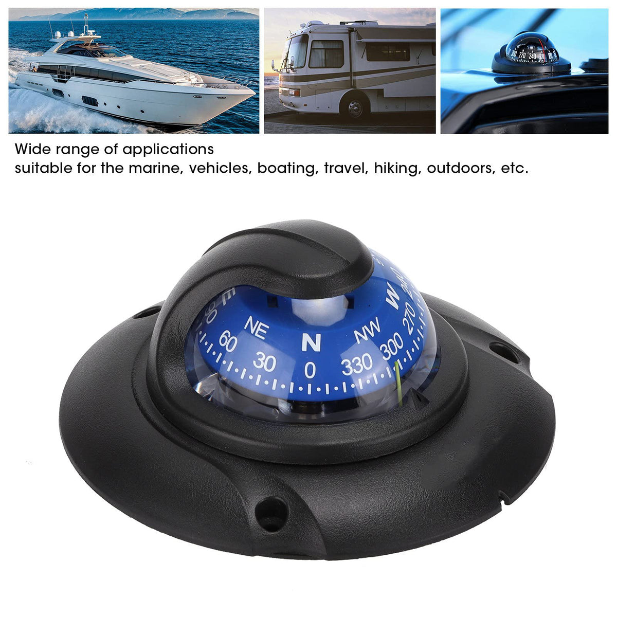 Wene Boat Compass Dash Mount Flush, Boating Compass Dashboard Suction with LED Light, Navigation Marine Compass Boats Surface Mount Electronic LED Light Marine Digital Compass for Car Boat Truck