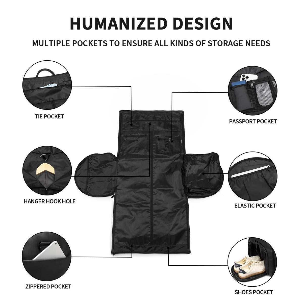 Convertible Travel Garment Bag,Carry on Garment Duffel Bag for Men Women - 2 in 1 Hanging Suitcase Suit Business Travel Bag Black