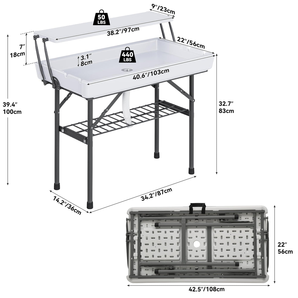 YITAHOME Two-Tier Ice Table, 4FT Folding Ice Cooler Table with Drain and Detachable Skirt, Portable Ice Table for Parties, Picnics, Camping, Weddings, BBQs