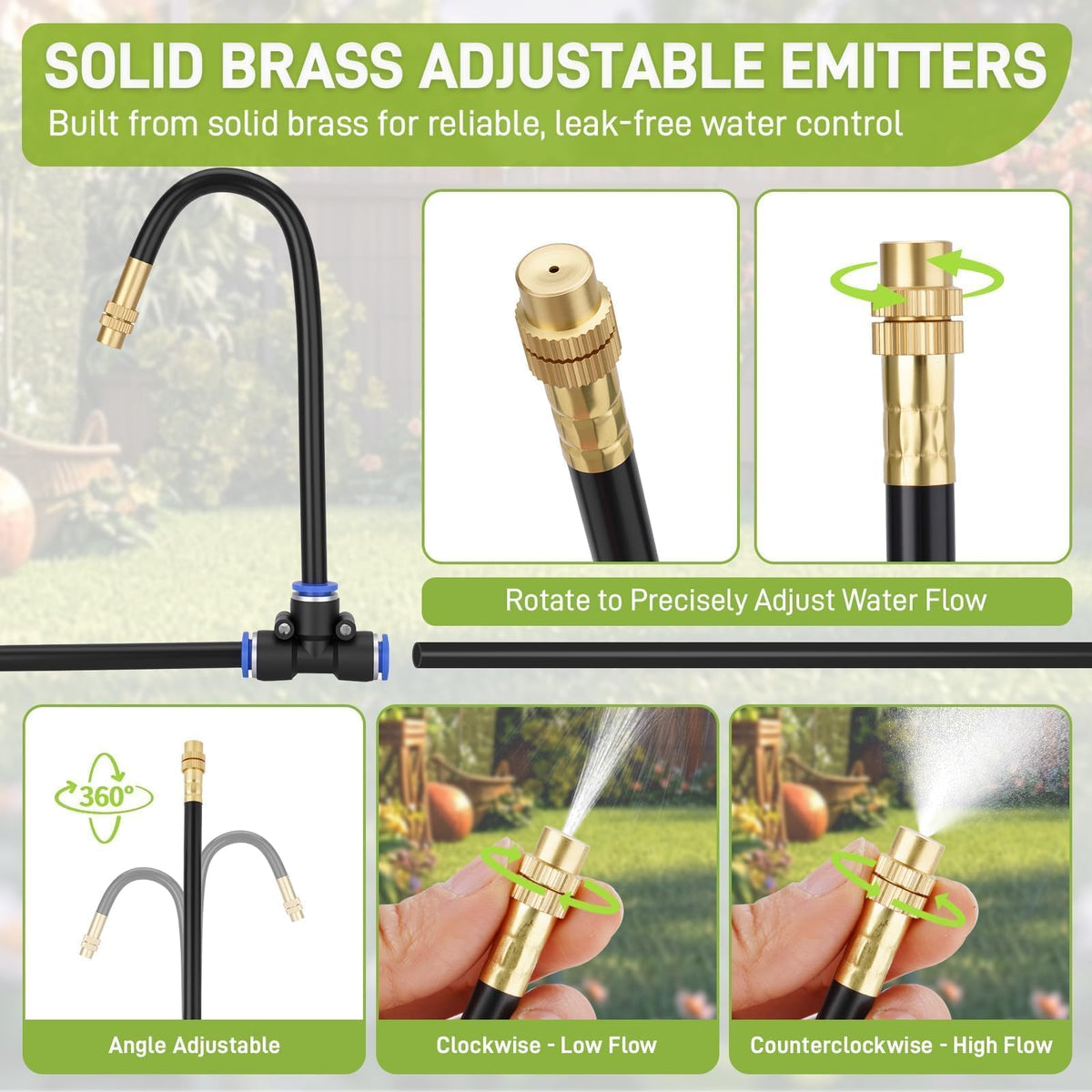 66FT Drip Irrigation Kit with Timer, Automatic Garden Watering System with Flexible 360° Bendable Hose & Adjustable Emitters, Drip Irrigation System for Greenhouse, Yard, Flower Bed, Lawn & Plants