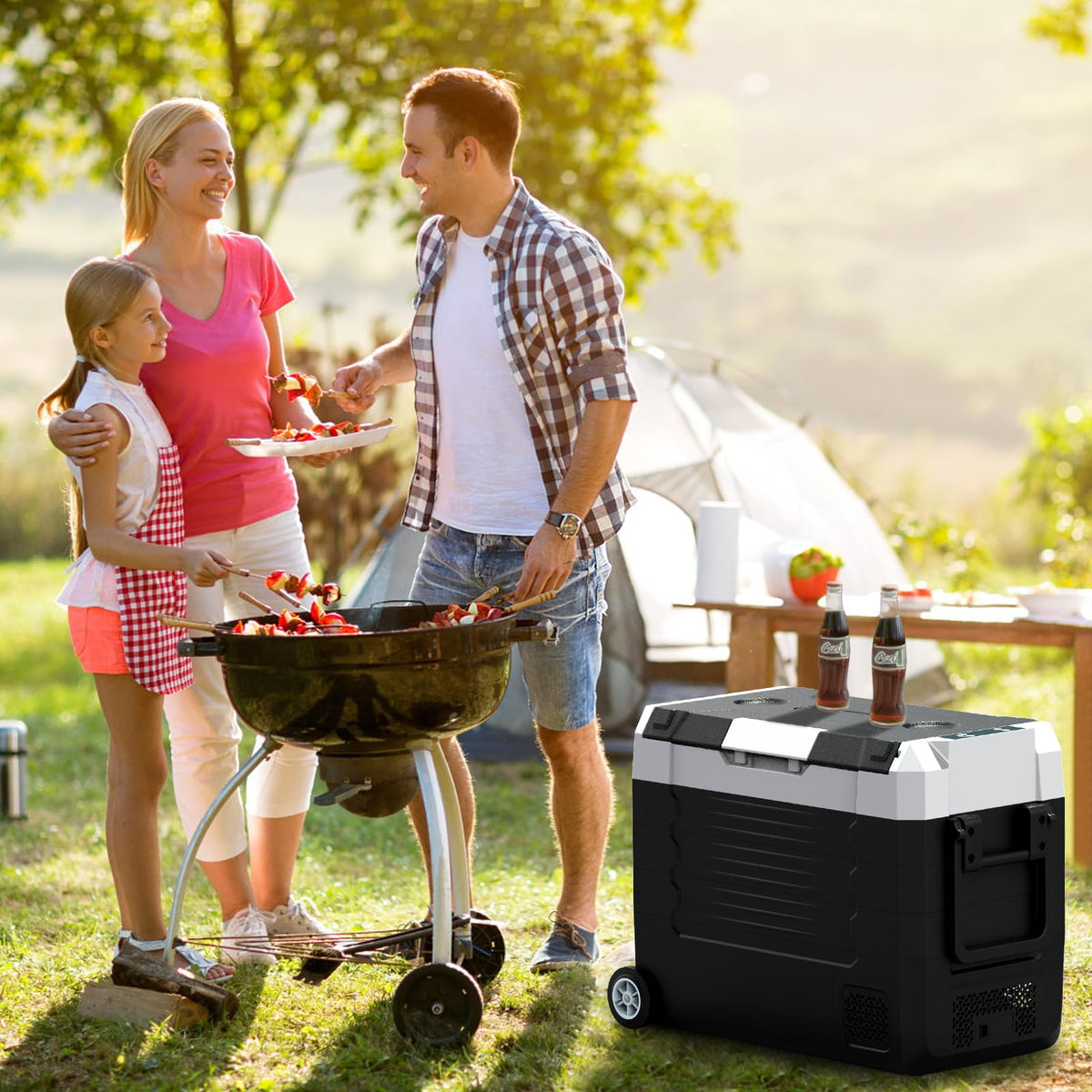 SubSun12V Cooler Car Fridge, 48QT -4℉~68℉ Fast Cooling Car Refrigerator, Portable Freezer with 12/24V DC and 110-220V AC, Electric Cooler for Camping, Road Trip and Boat