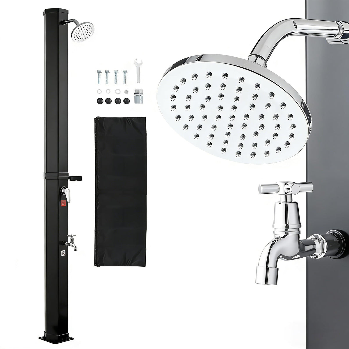VEVOR Solar Shower, 10.6 Gal, 6.7FT Showerhead Height Outdoor Shower, Black, with Handheld & Foot Faucet, Hot & Cold Water Adjustment, Freestanding for Backyard Poolside Beach Pool
