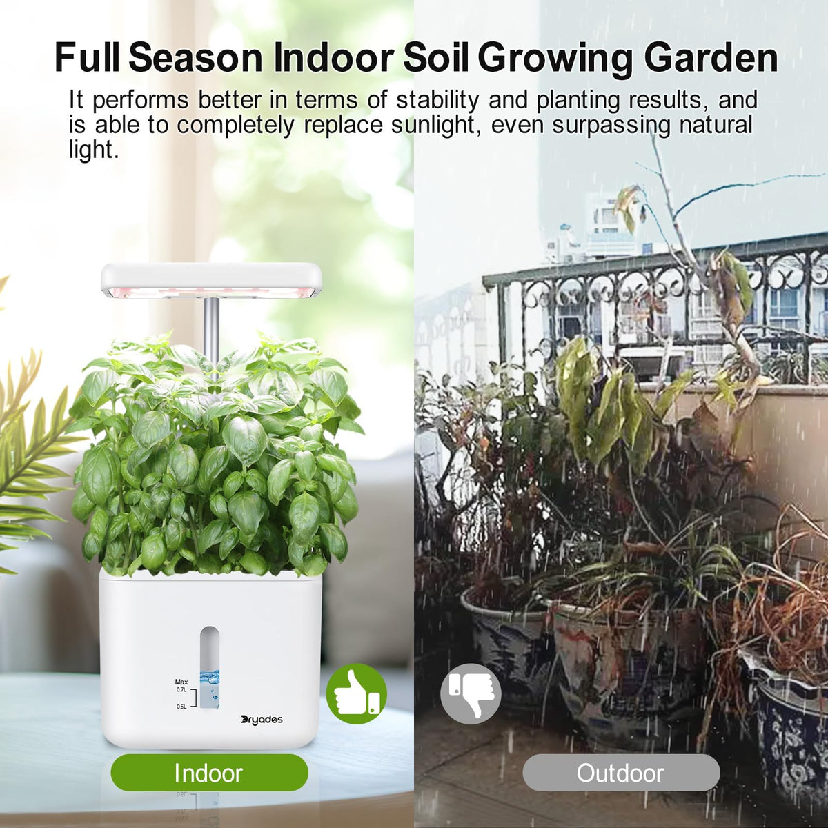Indoor Garden Planter Growing Systems Soil plant pot indoor Small Smart Soil Gardening System with 17 Watts LED Grow Light Auto Timer Self-Watering Planter Pot Gifts for Mom Women (No Seeds&Soil)