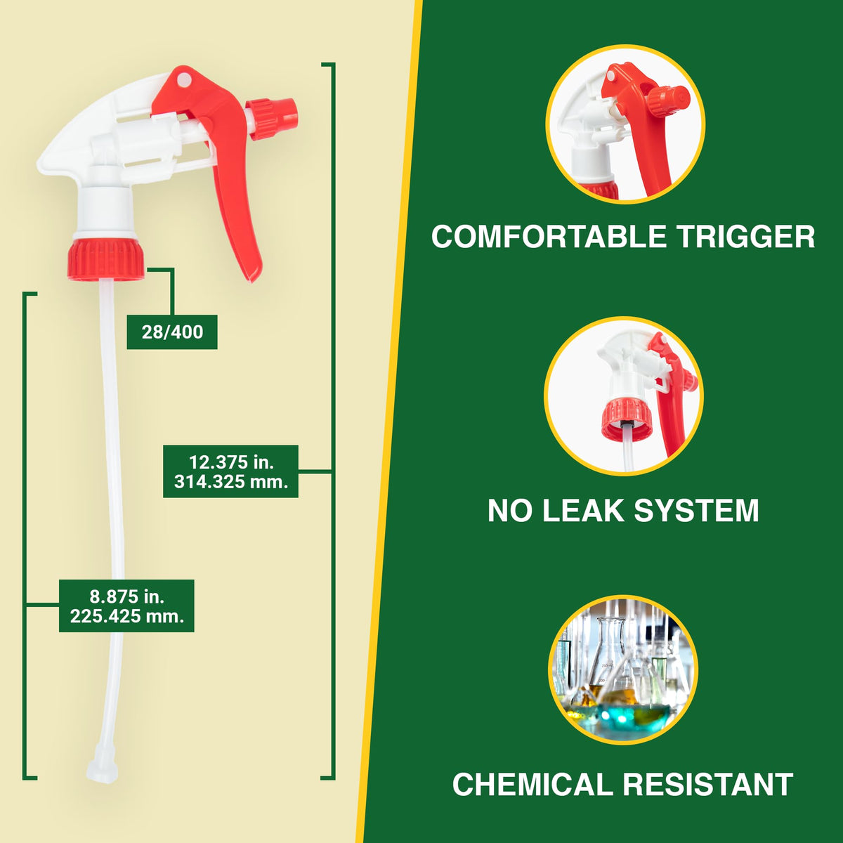 Heluva Green Spray Bottle Nozzle Replacement, Bottle Tops Only - Sprayer Nozzle Triggers for Heavy Duty, Commercial, Home Cleaning Solutions - Fits 8,16,24,32 oz Plastic & Glass Bottles, Red 24 pack