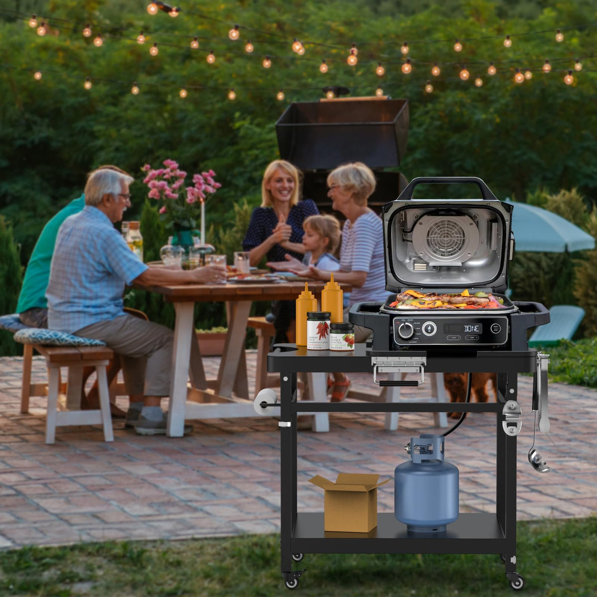 "Universal Grill Stand for Ninja Woodfire Outdoor Grill,Portable Foldable Cart Table, Griddle Pan Compatible with Ninja Woodfire OG951 OG850 OG952 Smoker Accessories"
