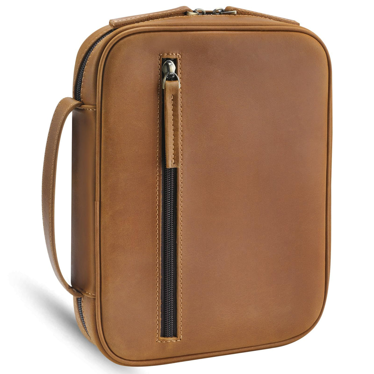 Jack&Chris Full Grain Leather Bible Covers, Church Bag Bible Protective Book Holder, Large Bible Cover for Men Women, Bible Carrying Case Folder Organizer with Handle, Christian Art Gifts, Brown