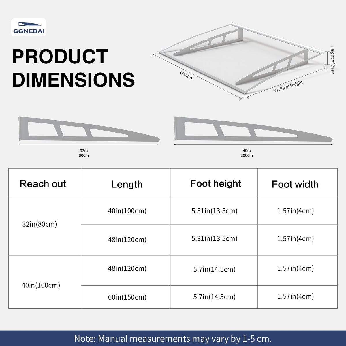Door Awning Window Canopy,32x48 Inches Awnings for Doors with Sink,Polycarbonate Front Door Outdoor Patio Awning Canopy UV Rain Snow Sunlight, Window Awning with Sturdy Metal Bracket