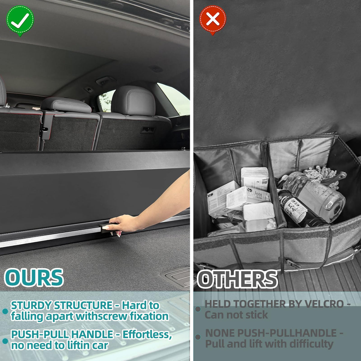 CarCrate Car Trunk Organizer with LED Light, SUV Organizer Trunk Storage, Leather Callapsible Storage Box, Waterproof Car Organizers and Storage Powered by 4 AA Batteries(Batteries Not Included)