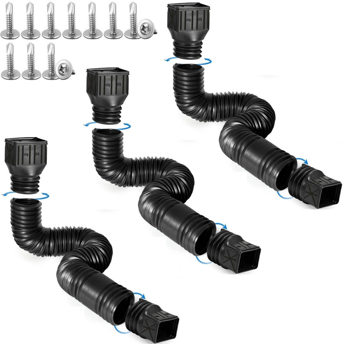 3 pack Flexible Rain Gutter Downspout Extensions,Drain Downspout Extender,Gutter Extension Flexible,Down Spout Drain Extension Pipes,Extendable from 21 to 60 Inches (3pcs black)