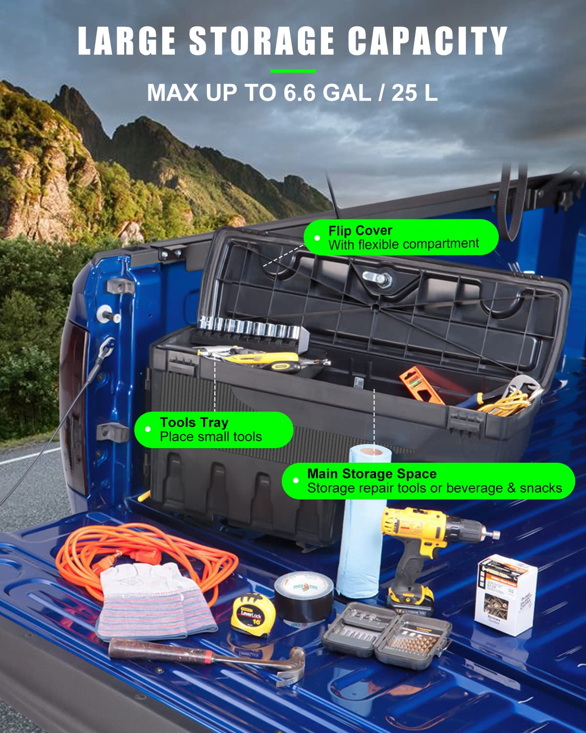 SCITOO Truck Bed Tool Box for Toyota Tacoma 2005-2021 Left Driver Side,Multi-Compartment Dividers Organized Storage,Heavy Duty & No-Drill Installation