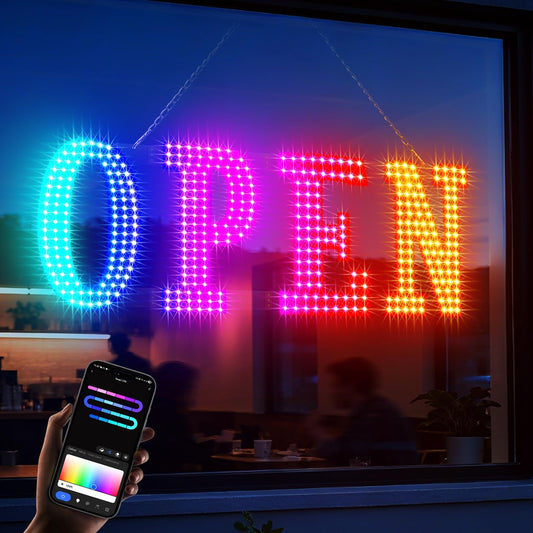 48'' × 16'' Open Signs for Business, Extra Large LED Open Sign with 16 Million Colors, APP & Remote Control, Timer, 44 Flashing Modes, Adjustable Brightness & Speed, for Storefront Window or Glass Door