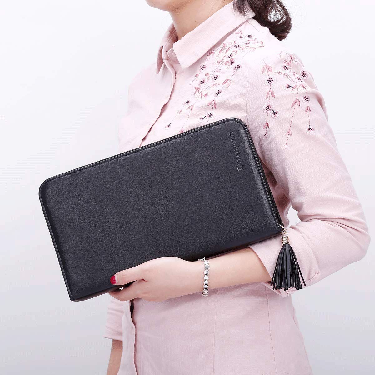 Rownyeon Professional Makeup Brushes Organizer Bag Makeup Artist Cosmetic Case Leather Handbag Black Travel Portable(Only Bag)