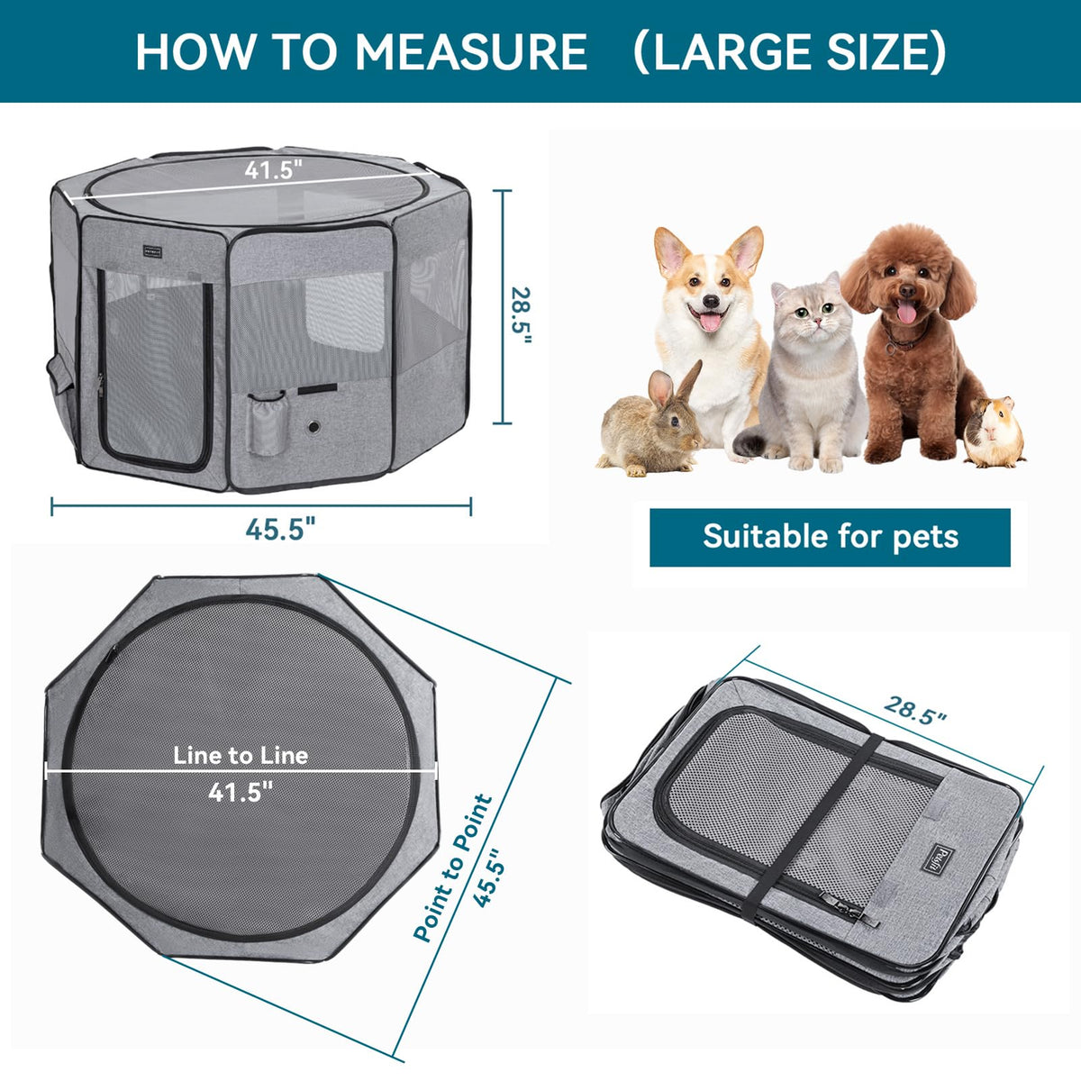 Petsfit Portable Dog Playpen for for Large Dogs/Cat/Rabbit/Chick, with Water Bottle Holder and Carrying Case, for Travel/Indoor/Outdoor Use, Large (45.5"x45.5"x28.5")