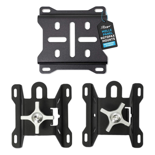 Rago Fabrication Universal Recovery Gear Bundle | RotopaX Molle Panel Mount & Hi-Lift Jack Mount Pair | Fits Rago, ADD Offroad & DV8 Molle Panels | Black