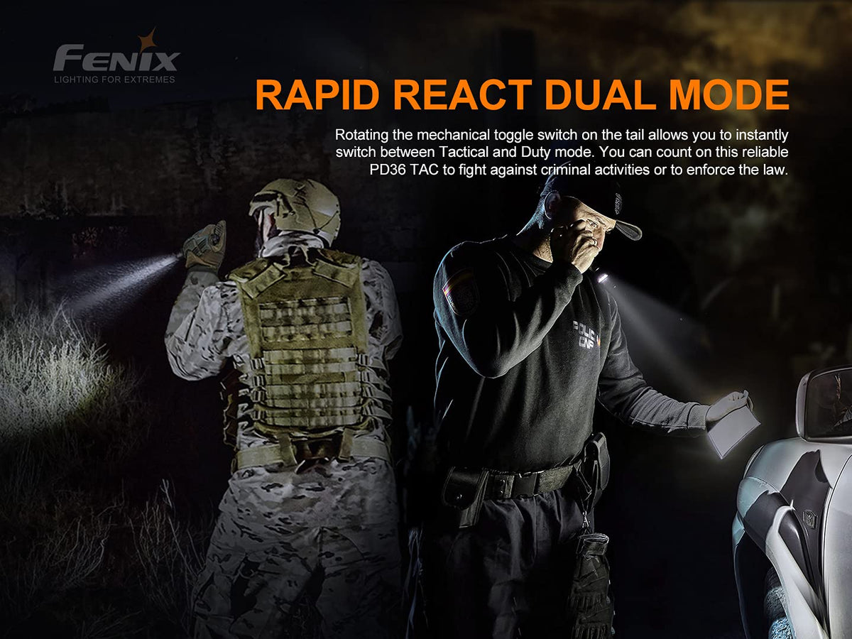 EdisonBright Fenix PD36 TAC 3000 Lumen LED Tactical Flashlight, Holster and Battery USB Charging Adapter
