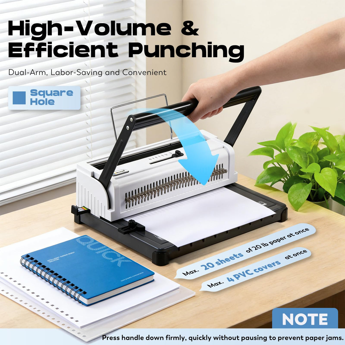 CGOLDENWALL Wire Binding Machine, Wire-O Binder, 3:1 Pitch 34 Holes, with 11 Coils Included, Punch 20 Sheets Bind 140 Sheets, Adjustable Pins Margins (Square Hole)