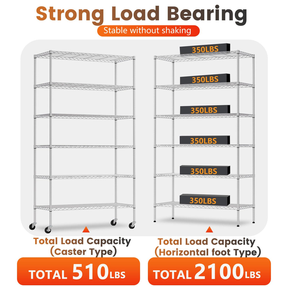 BestOffice | 6-Tier Wire Storage Shelves with Wheels | 18x45x82 | Chrome | Adjustable Racks | Heavy-Duty Metal Shelf, Holds Upto 2100 lbs | No-Tool Assembly | Ideal for Home & Garage Shelving