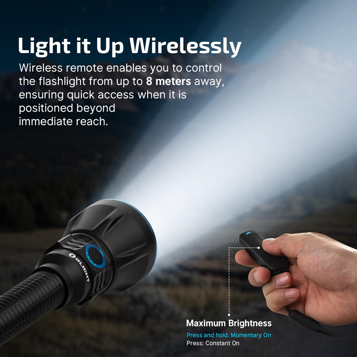 OLIGHT Javelot Turbo 2 1800 Lumen Rechargeable Tactical Flashlight with Long-Range 4921ft Throw, Dual-Switch LED Hunting Light with Wireless Remote 8M Control, Battery Pack & USB C Cable, Balck